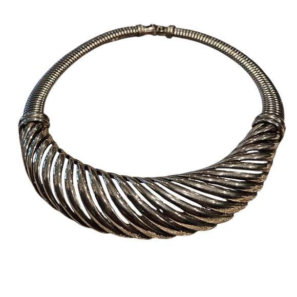 Givenchy Necklace Chunky Silver Choker Necklace 80s Vintage Givenchy - Picture 5 of 15